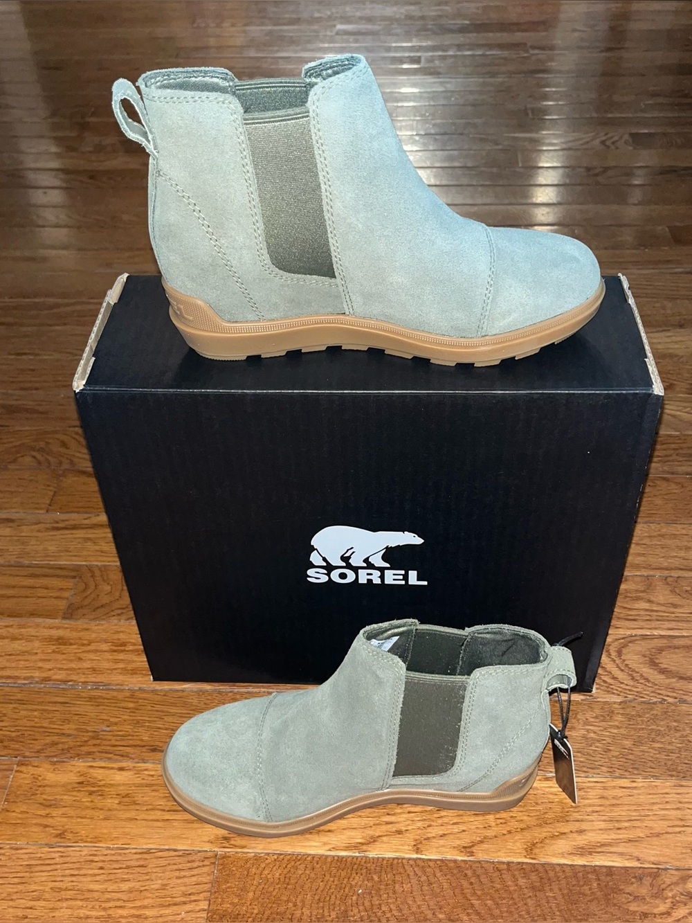 Sorel Evie 2 Waterproof Suede Chelsea Boots Stone Green & Grill 2 Women’s Size 5 - Picture 4 of 15